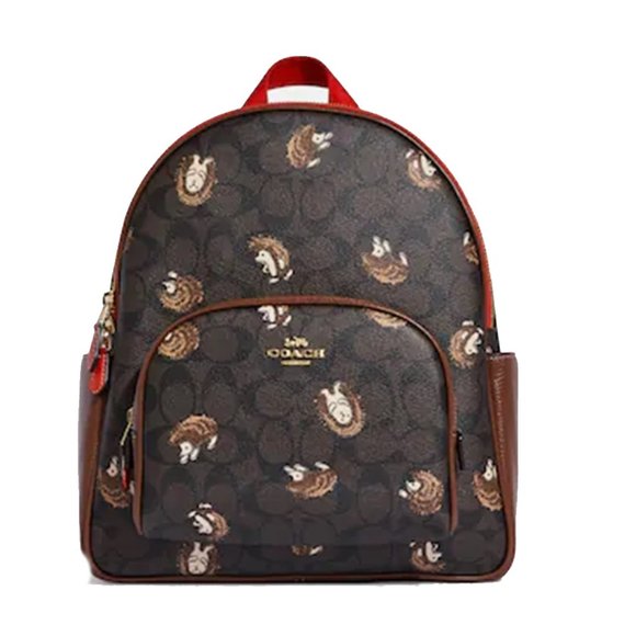 Coach Bags Coach Court Backpack In Signature Canvas With Hedgehog